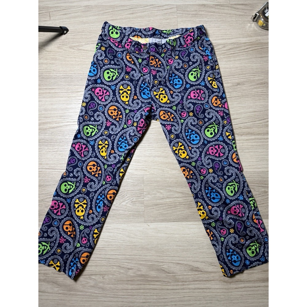 Loudmouth Golf Pants 38 x 29 Men Paisley Skull Crossbones Colorful Cotton Spandx - Picture 1 of 7